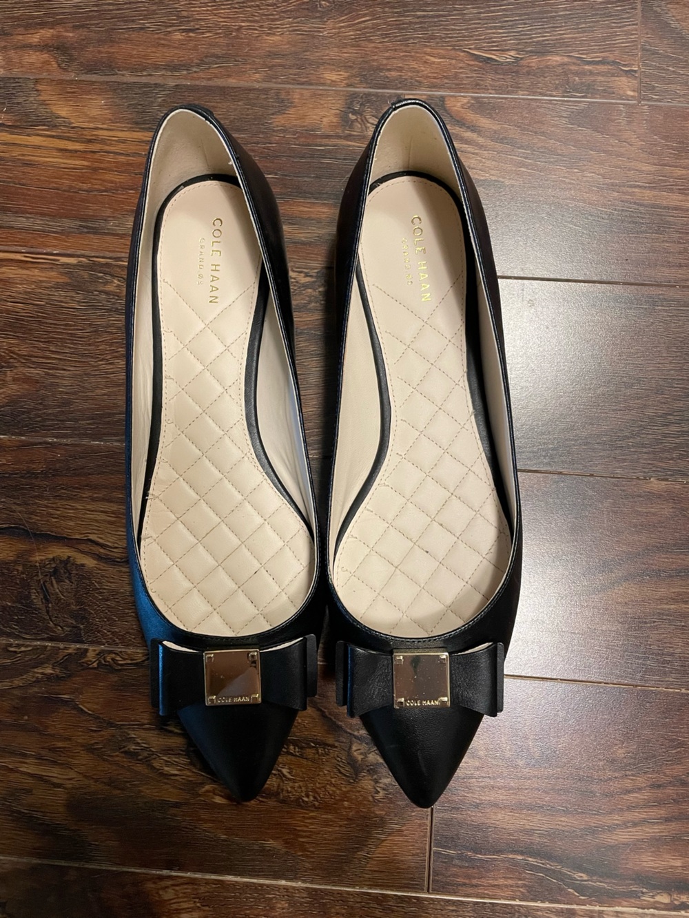 Cole Haan Black Leather Bow Quilted Insole Flats